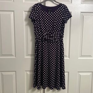 U81- Perceptions New York Purple White Polka Dot Short Sleeve Dress Size Medium